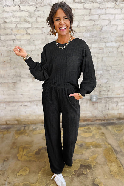 black 2pcs pant set