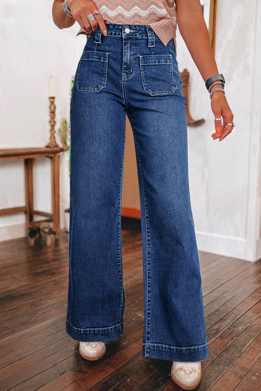Sail Blue Wide Leg Pocketed High Waist Jeans