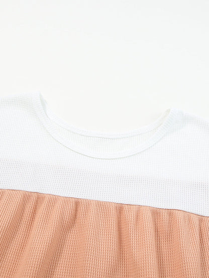 Leopard Print Ruffle Sleeve Color Block Top in Khaki