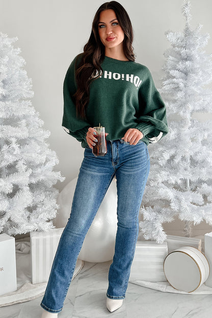 Blackish Green MERRY CHRISTMAS HO HO HO Drop Shoulder Loose Sweater
