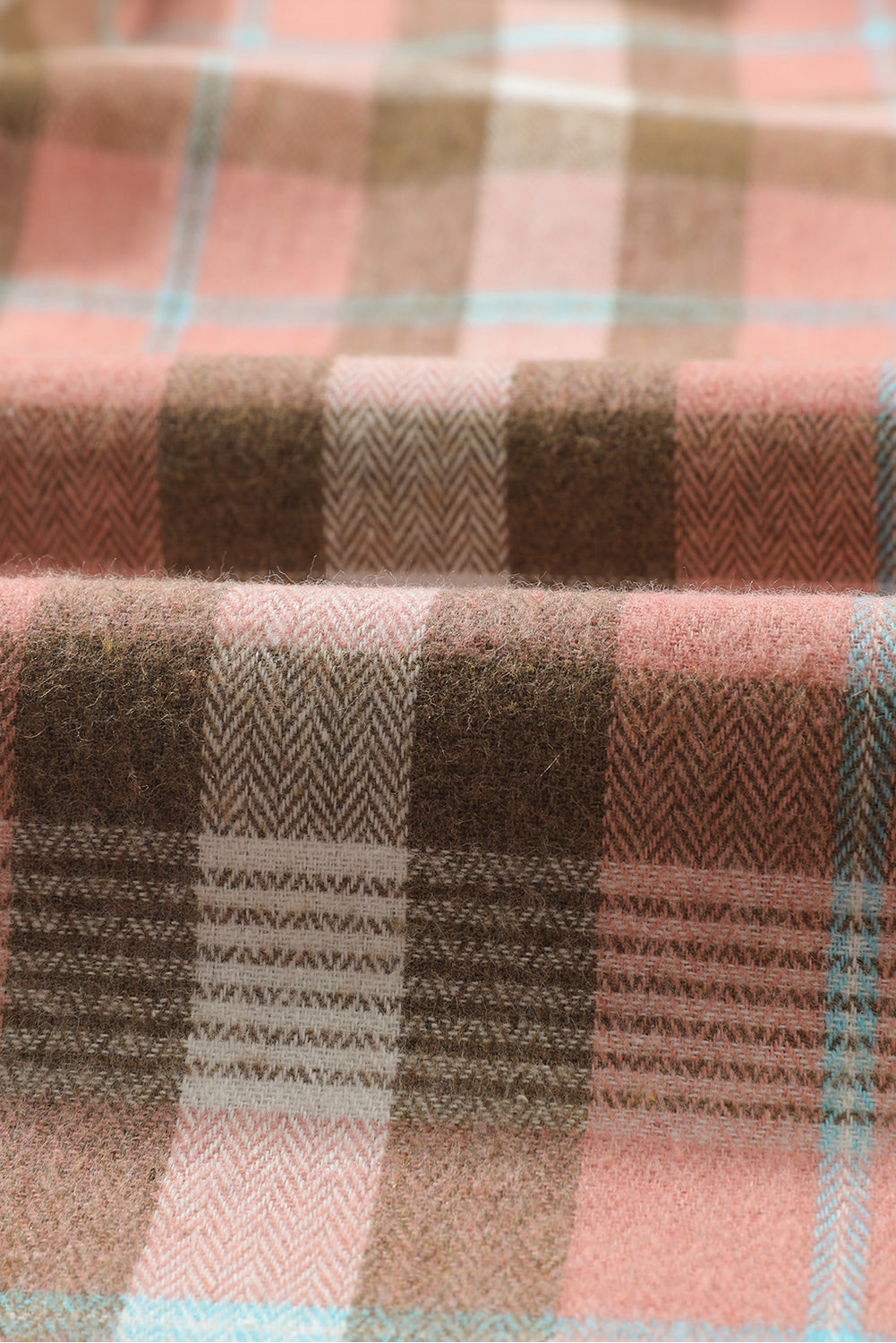 Pink Plaid Pocketed Plus Size Shirt With Long Sleeves