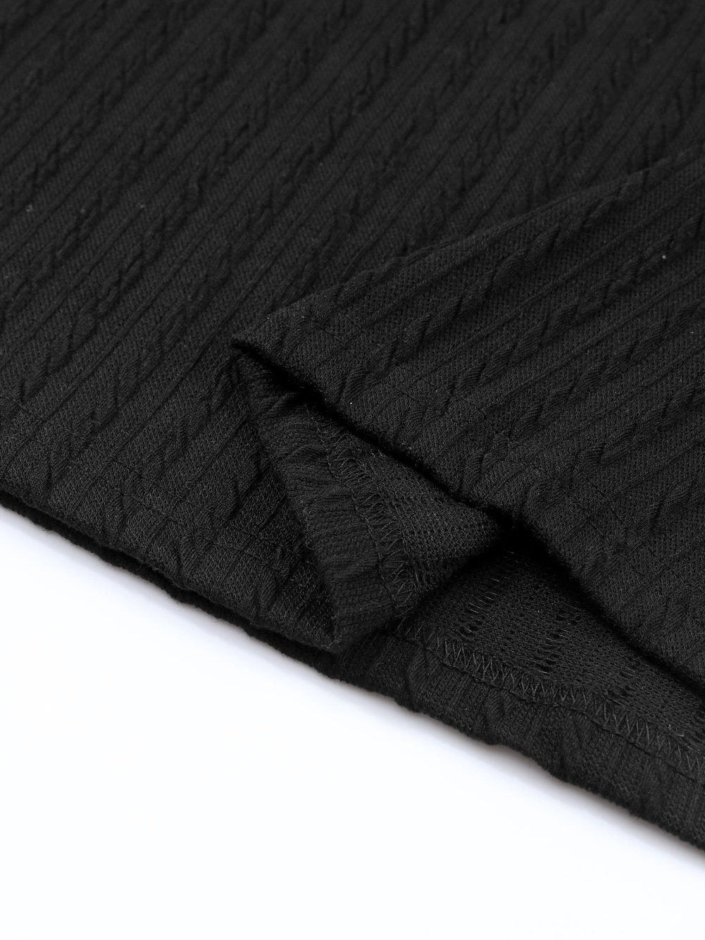 Elegant Black Ribbed Round Neck Long Sleeve Top