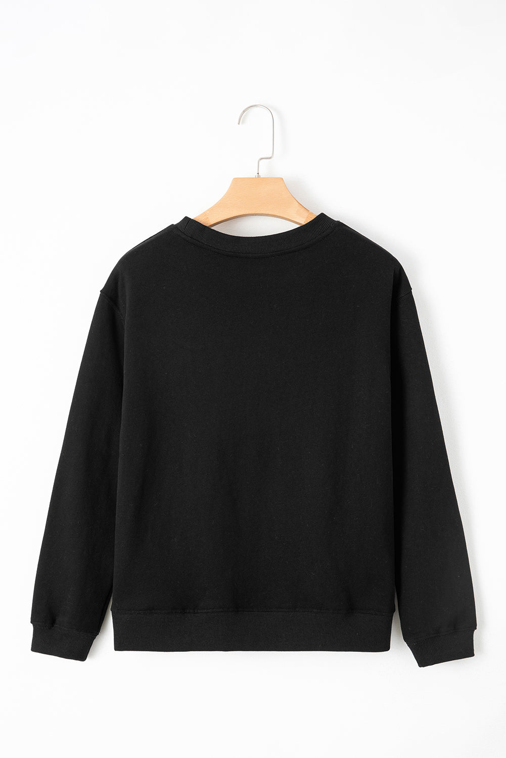 Black Solid Fleece Lined Drop Shoulder Terry Sweatshirt
