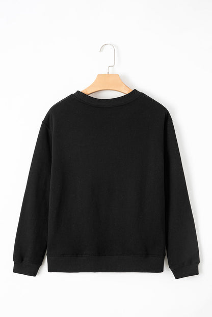 Black Solid Fleece Lined Drop Shoulder Terry Sweatshirt