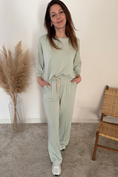 Clearly Aqua 2pcs Drop Shoulder Pullover Drawstring Pants Set