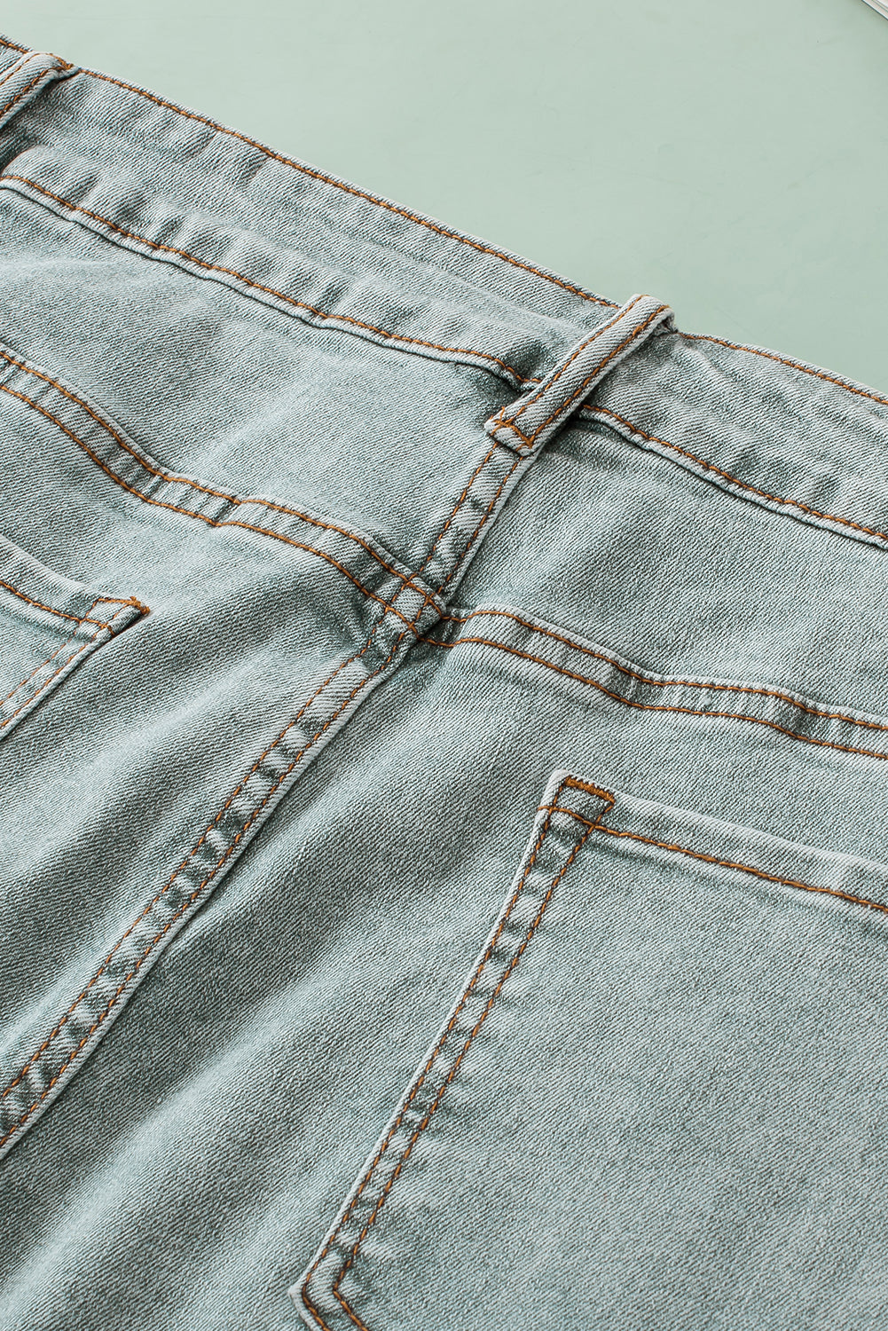 Light Blue Plus Size Distressed Rolled Hem Denim Shorts