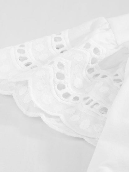 Elegant White Ruffle Sleeve Tee with Cut-Out Design