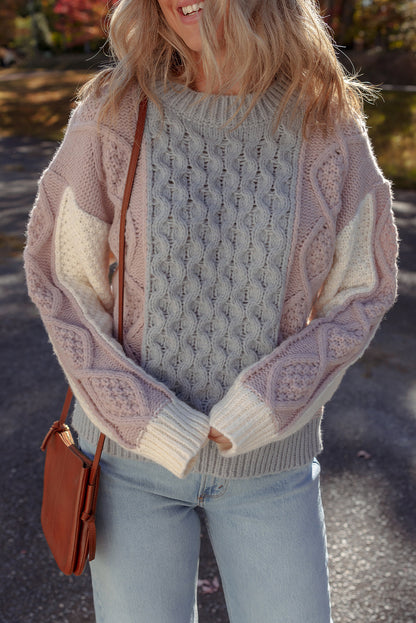 Gray Mixed Textured Colorblock Sweater