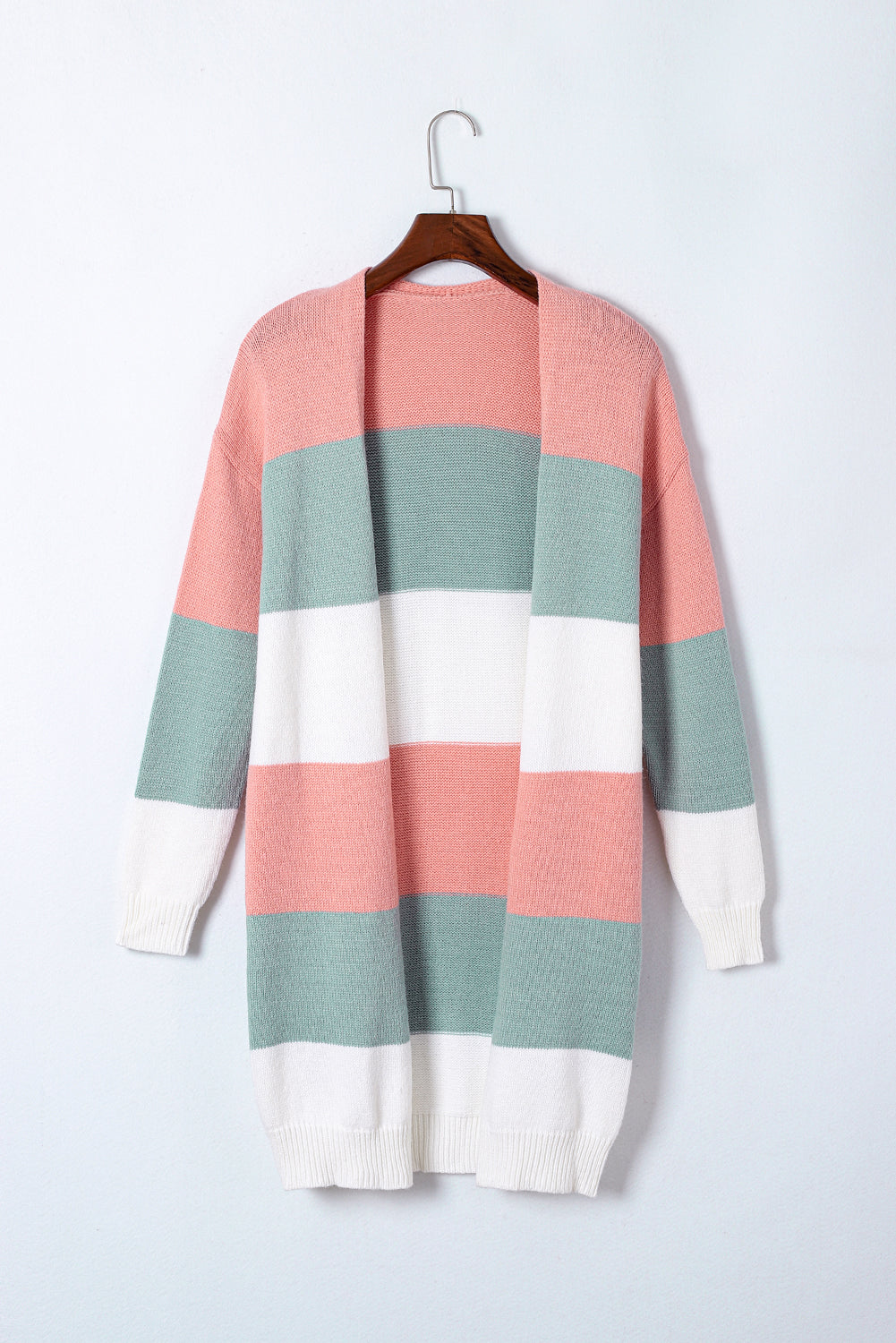 Green Striped Colorblock Open-Front Cardigan