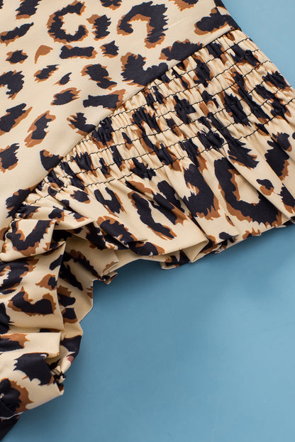 Elegant Black Leopard Ruffle Sleeve Plus Size Top