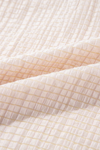 Apricot Textured Halter Neck Button Up Sleeveless Top with Keyhole Back