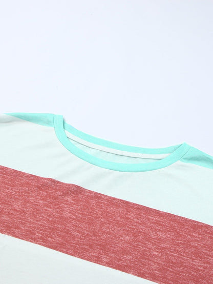 Green Striped Colorblock Shift Top for Curvy Women