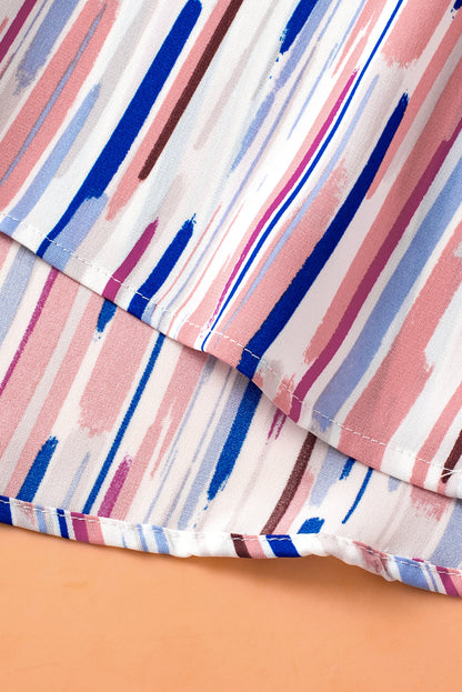 White Striped Ruffle Short Sleeve Plus Size Top