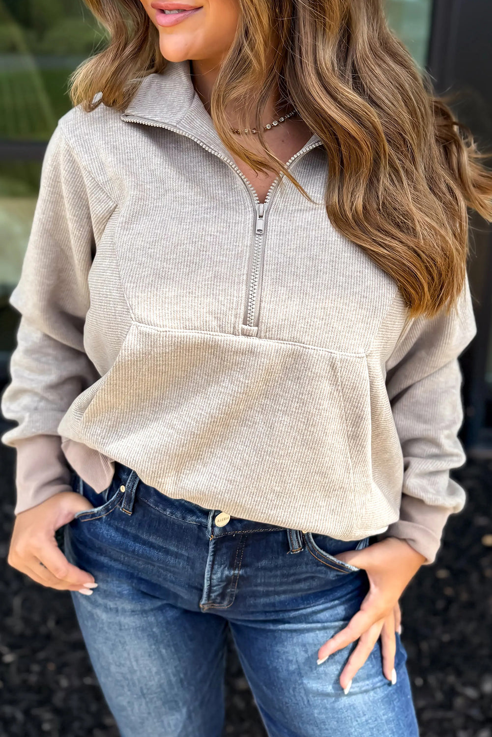 Jet Stream Half Zip up Collared Kangaroo Pocket Casual Sweatshirt