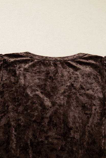 Coffee Plus Size Velvet Babydoll Mini Dress with Puff Sleeve