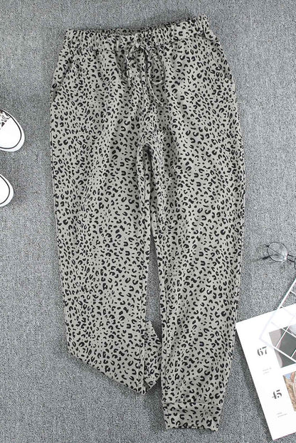 Khaki Leopard Elastic Waist Casual Joggers