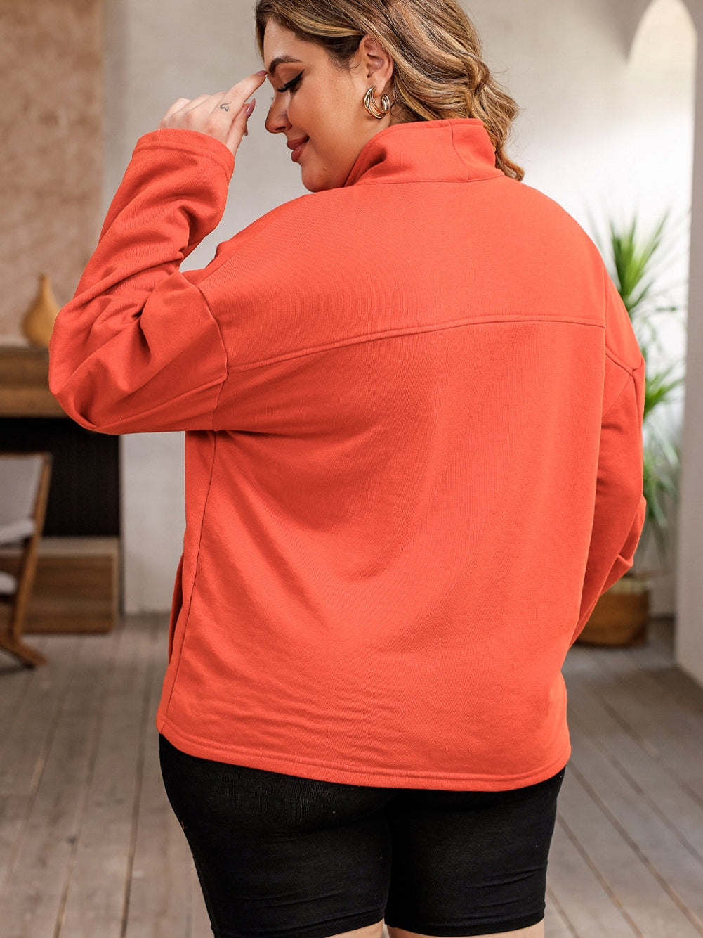 Orange Zippered Pocket Plus Size Hoodie