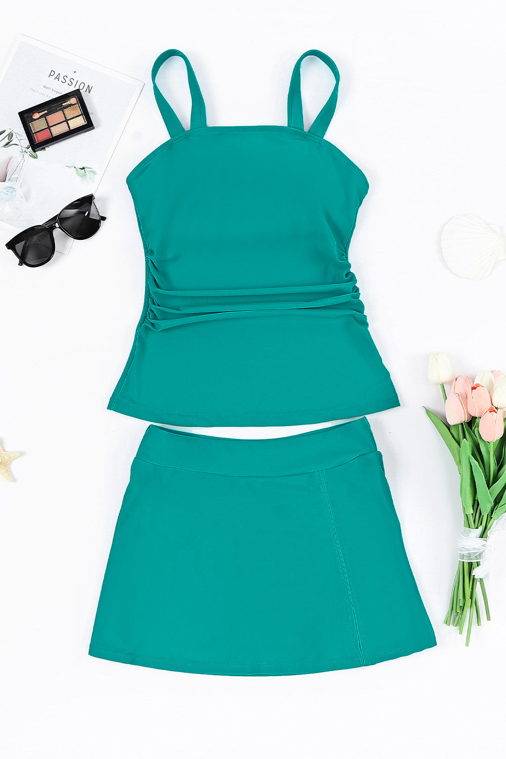 Green Boho Pleated Tankini Set