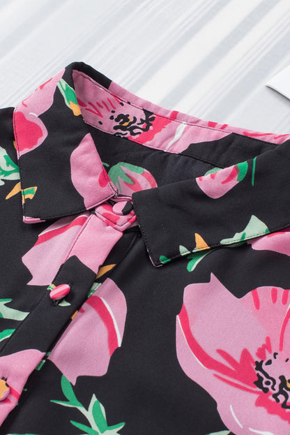 Elegant Floral Print Puff Sleeve Blouse