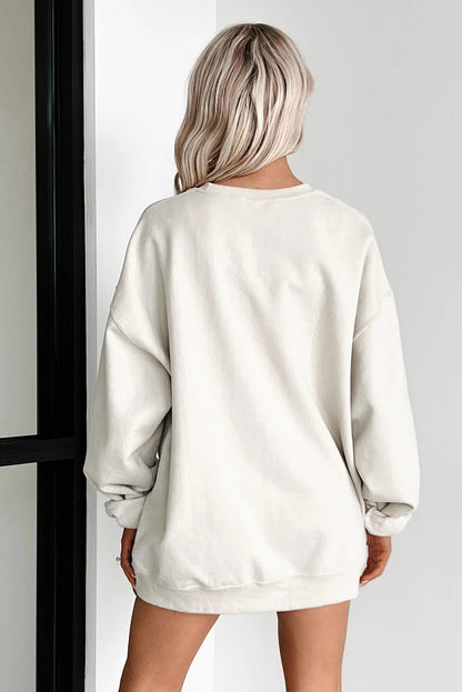 White GIDDY UP COWGIRL Embroidered Graphic Oversize Sweatshirt