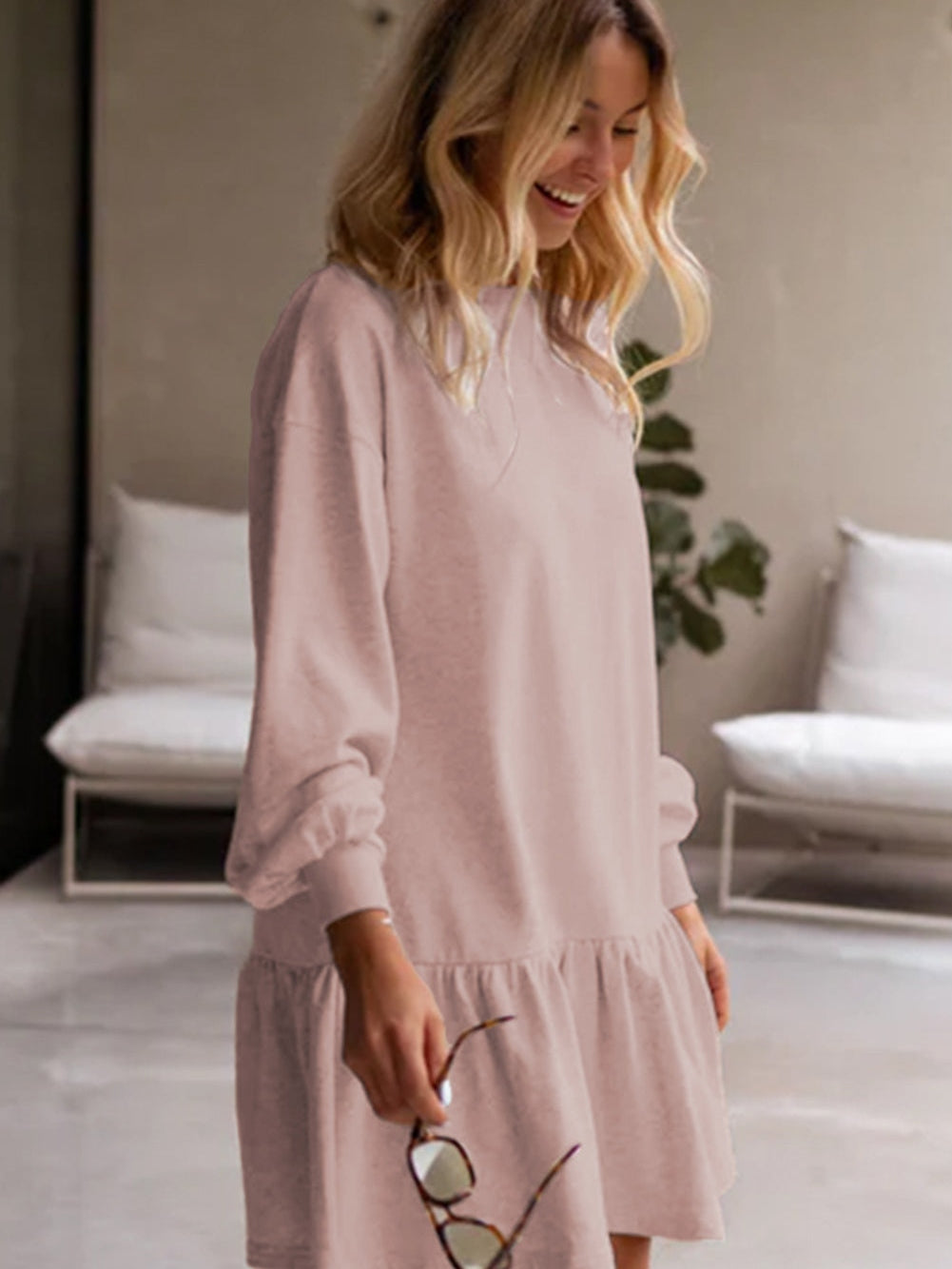 Ruffled Faux Leather Short Sleeve Mini Dress