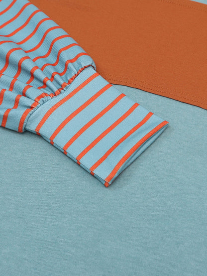 Green Striped Colorblock Bishop Sleeve Top