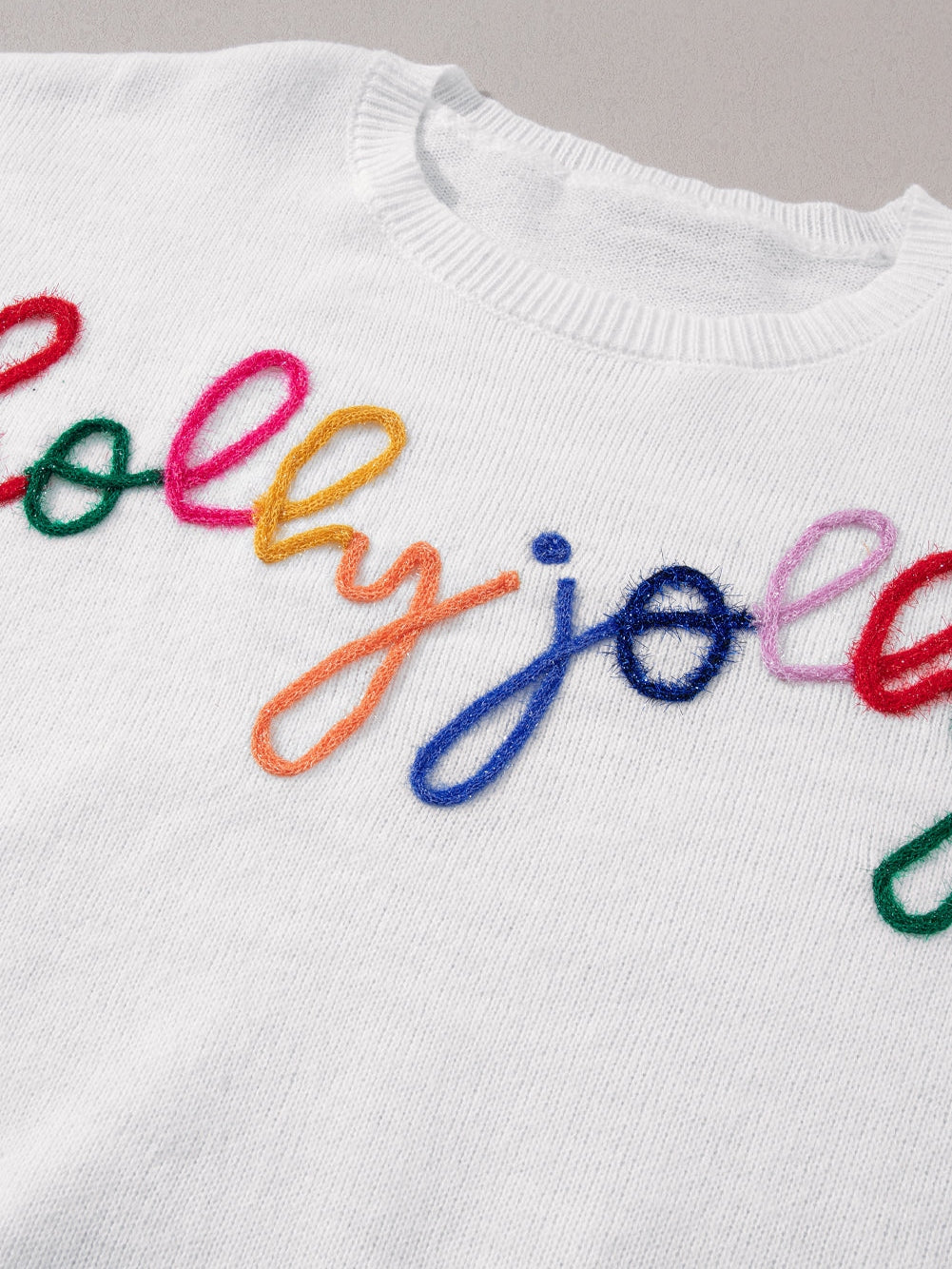 Holly Jolly White Round Neck Casual Sweater