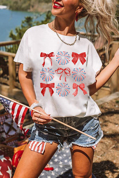 July 4th Patriotic Bowknot Firework Print Tee