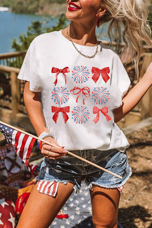 July 4th Patriotic Bowknot Firework Print Tee