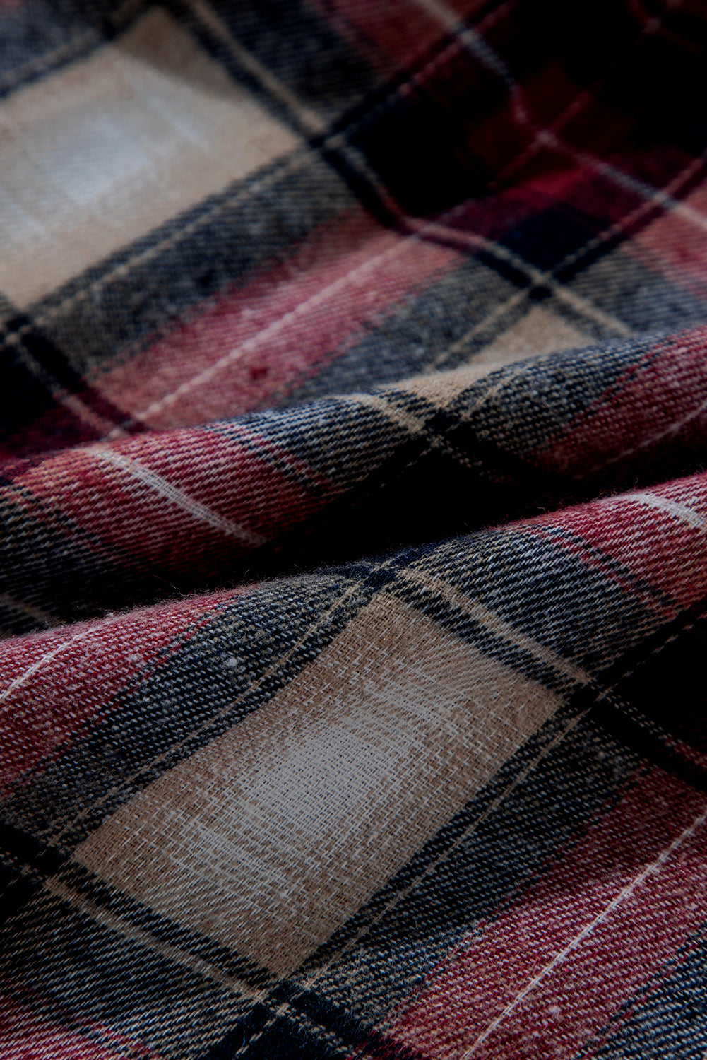 Red Plaid Print Chest Pocket Buttoned Hooded Shacket