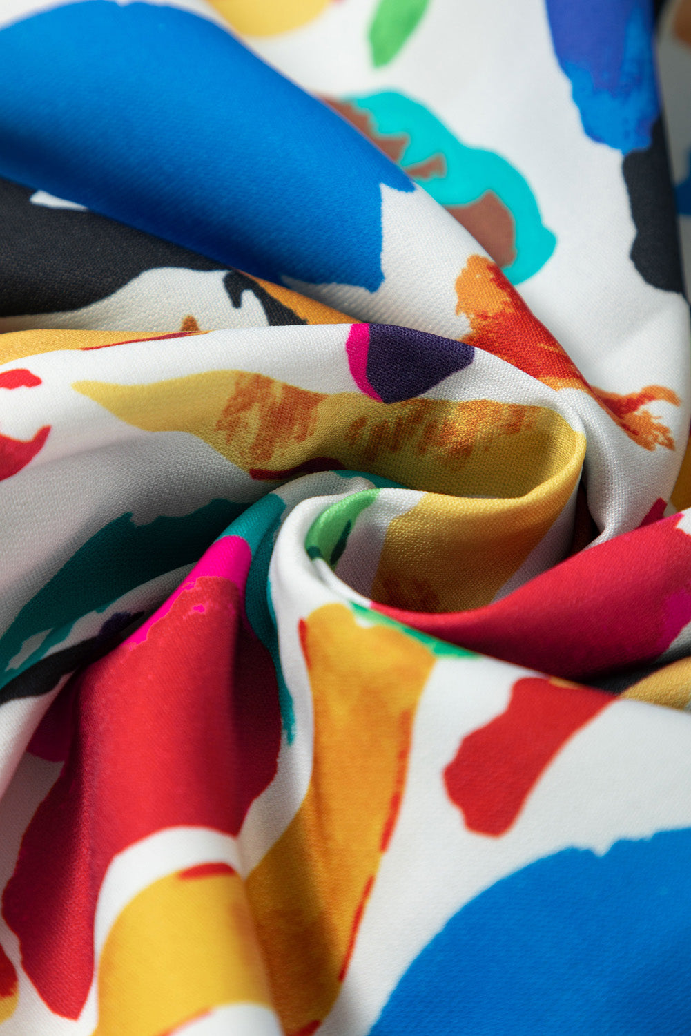 Green Abstract Print Notch Neck Bubble Sleeve Plus Dress