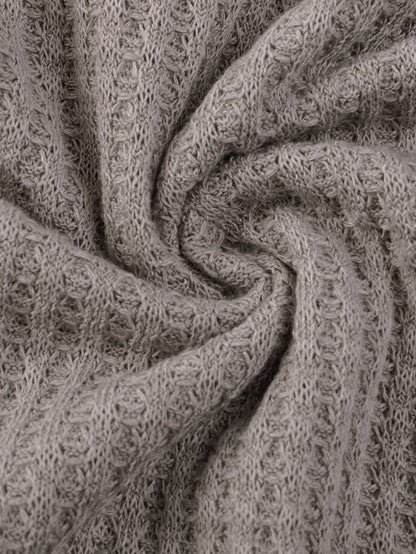 Simply Taupe Waffle Knit Drop Shoulder Button V Neck Plus Size Top