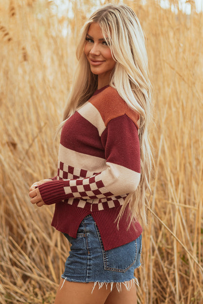 brown checkered sweater