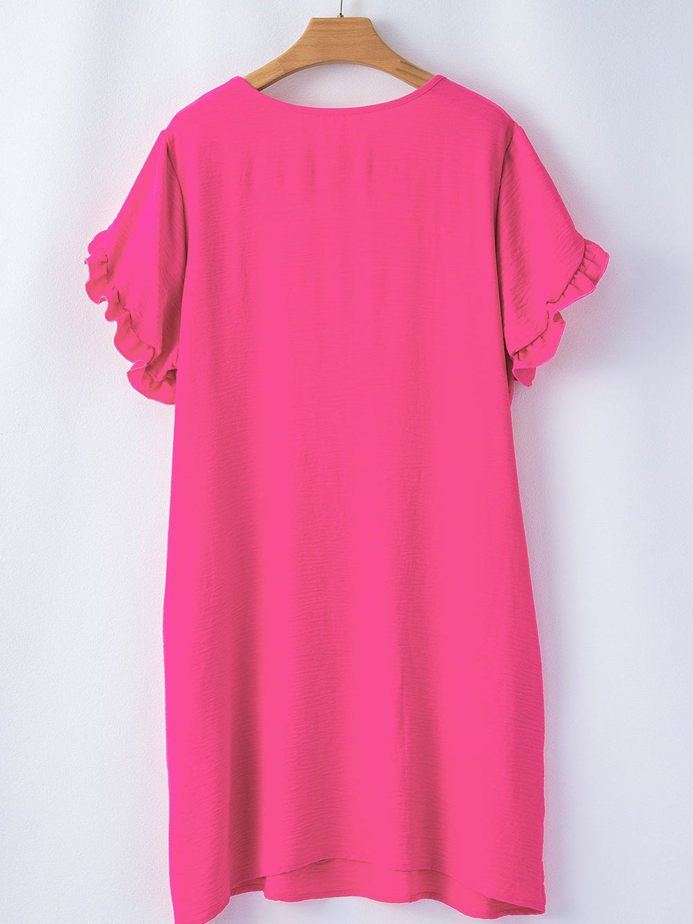 Strawberry Pink Ruffle Sleeve Plus Size Shift Mini Dress