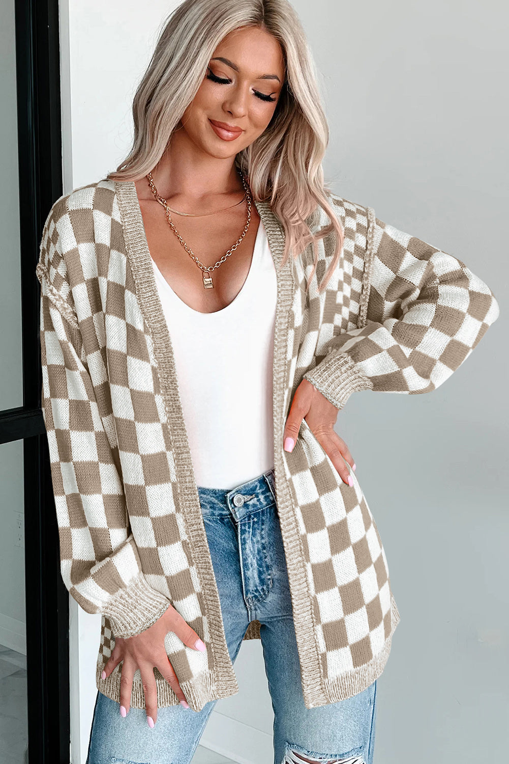 checkered cardigan
