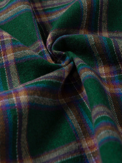 Green Plaid Oversized Tunic Shirt with Half Sleeves