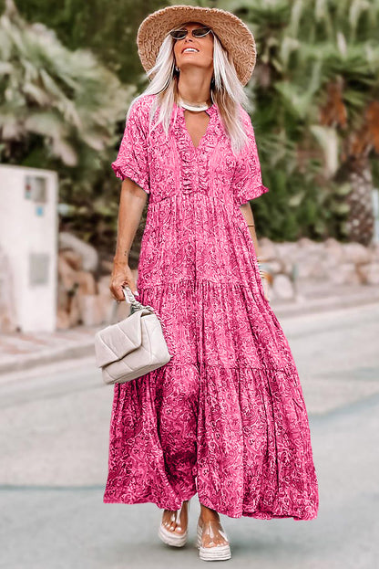 Mid-sleeve V-neck Bohemian Long Dress