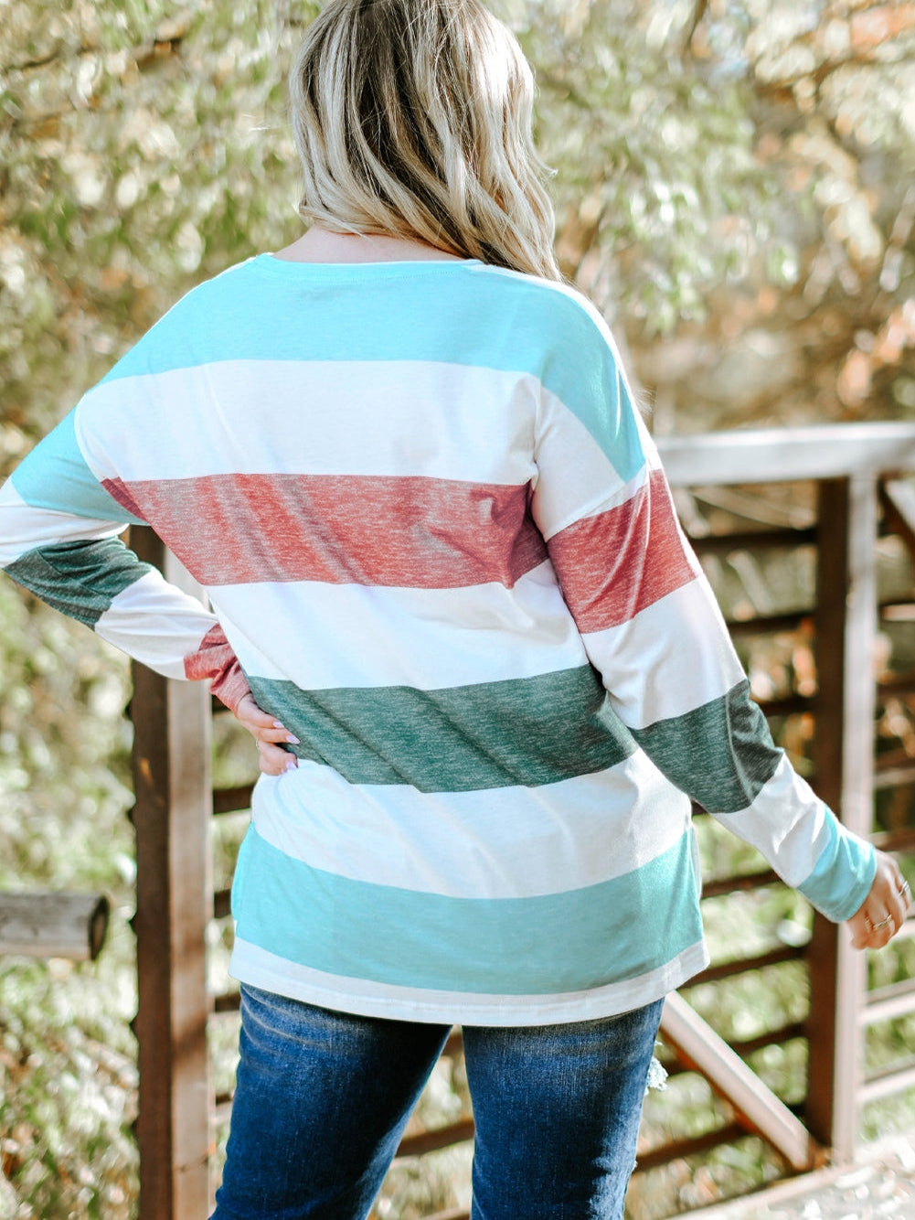 Green Striped Colorblock Shift Top for Curvy Women