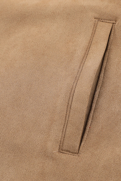 Khaki Suede Shacket with Fringe Detail for Plus Size Women