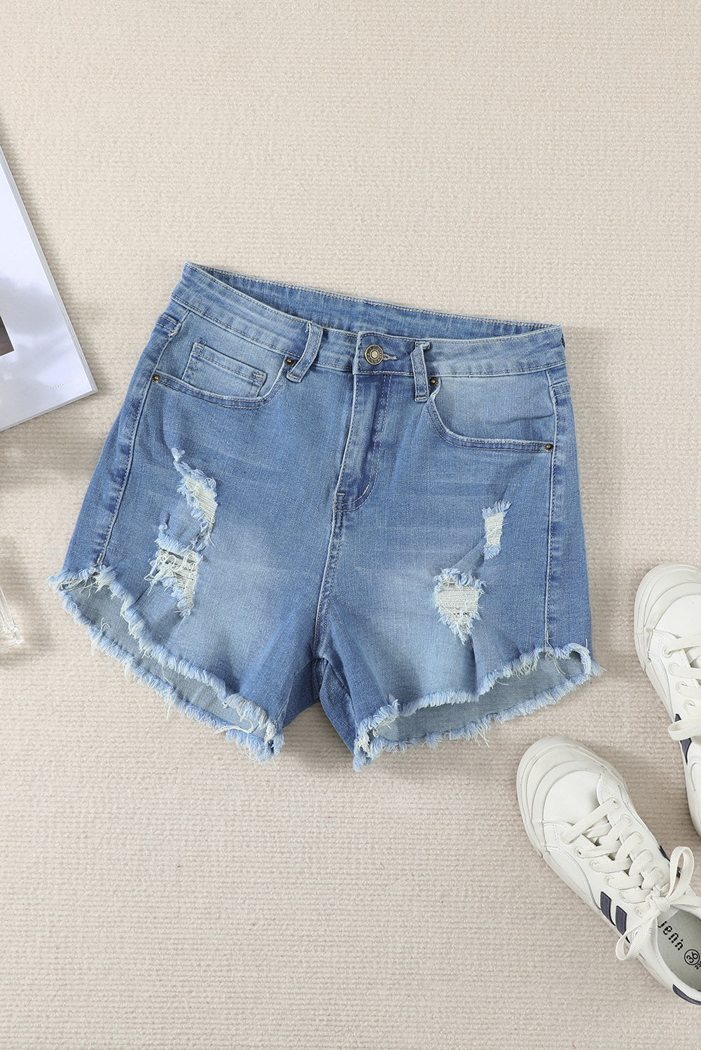 Stylish High Waist Distressed Denim Shorts