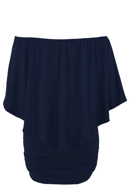 Layered Ruffle Top Plus Size Dark Blue Poncho Mini Dress