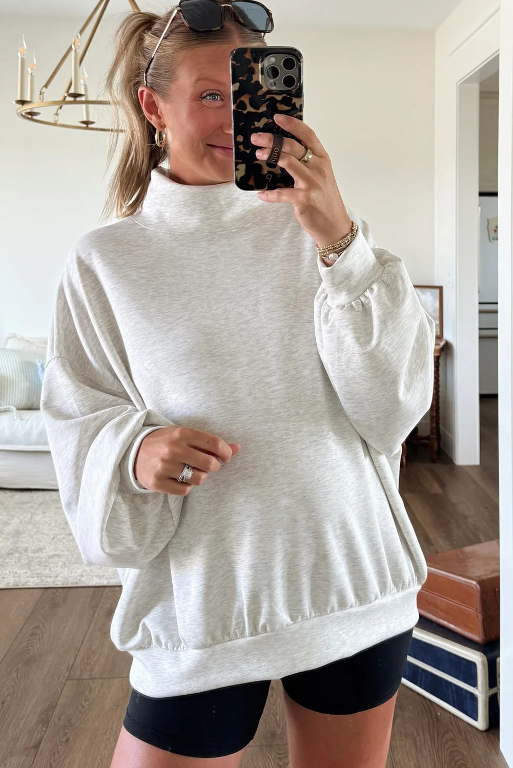 Light Grey Oversized Mock Neck Sweatshirt