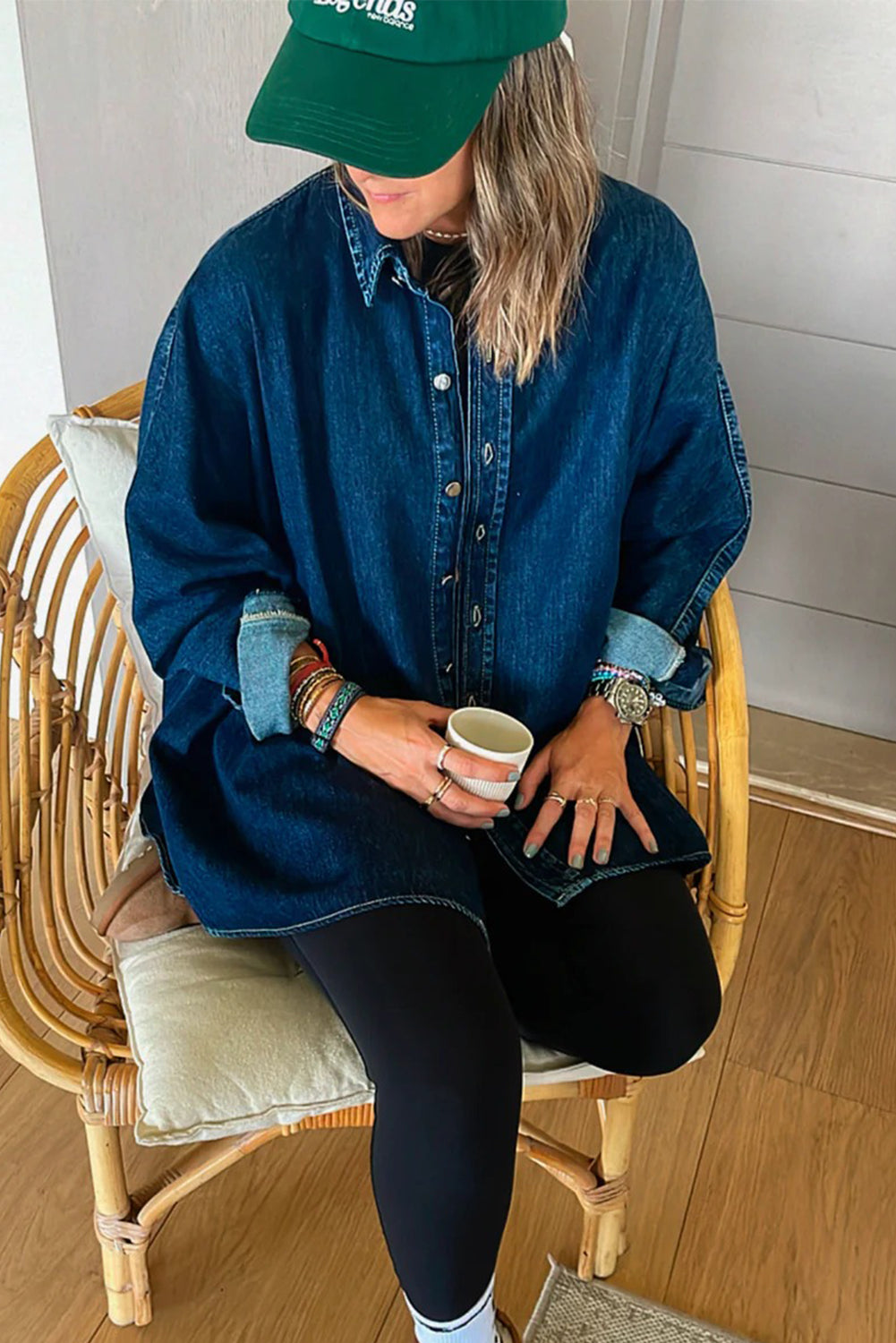 Sky Blue Contrast Panel Patchwork Button Down Boyfriend Style Denim Jacket