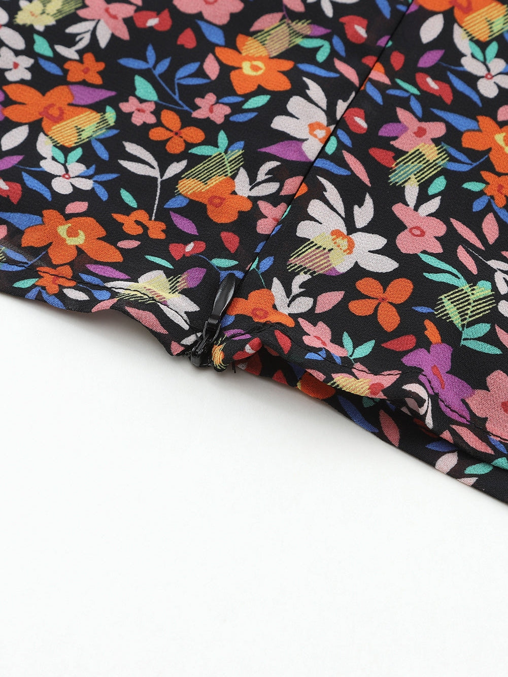 Elegant Black Floral Blouse with Bubble Sleeves