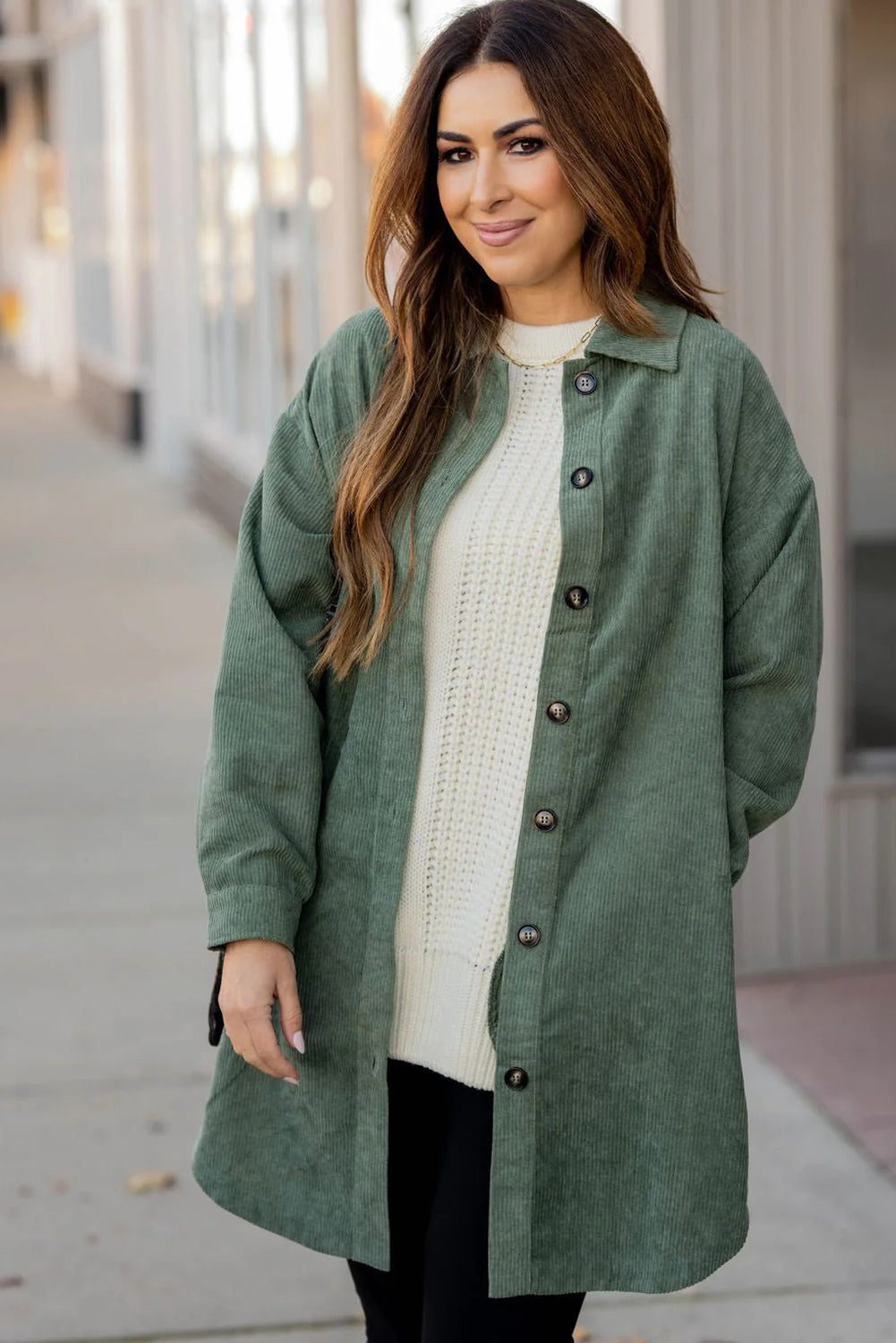 Mist Green Corduroy Side Slit Oversize Shacket