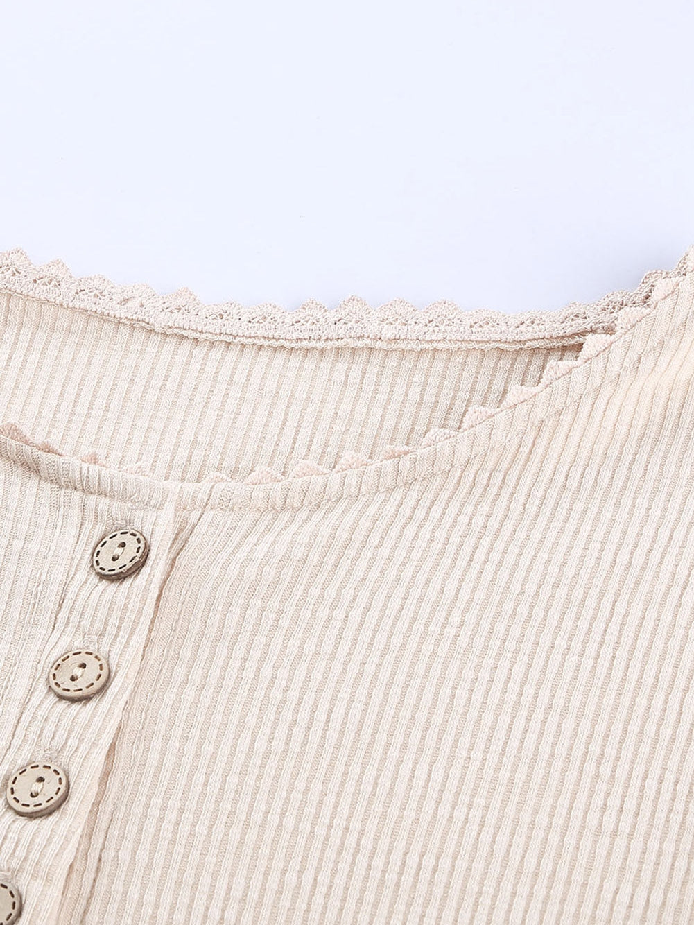 Beige Crochet Lace Sleeve Button Detail Top