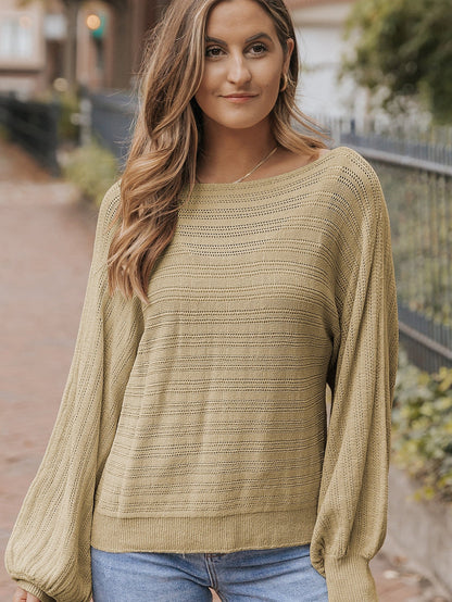 Apricot Eyelets Textured Lantern Sleeve Knit Jumper