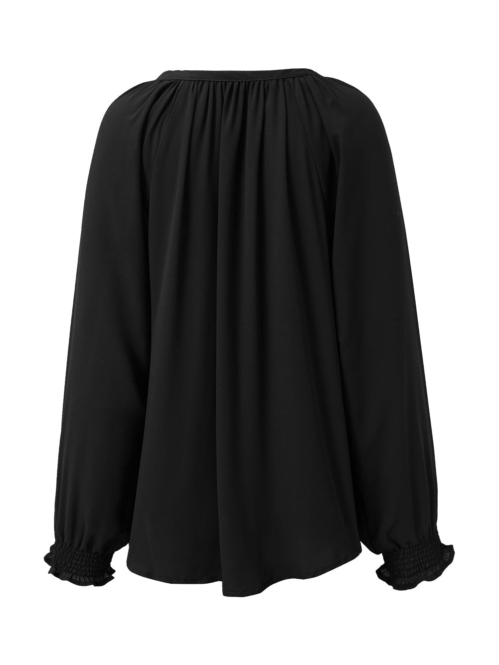 Elegant Black V-Neck Puff Sleeve Pleated Top