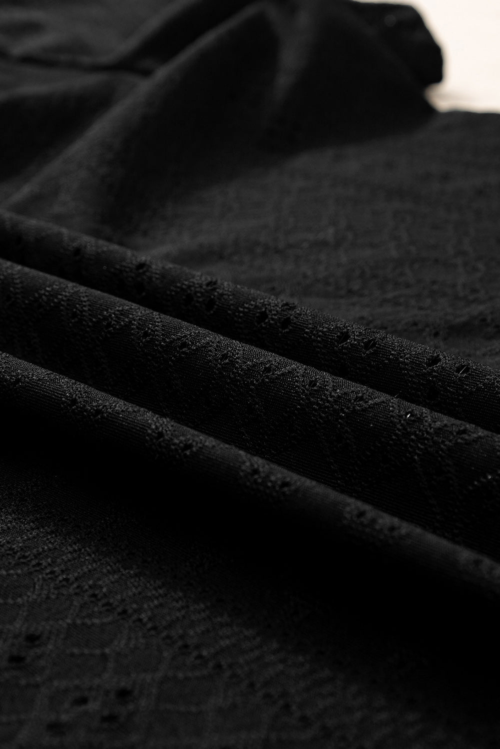 Chic Black Eyelet Embroidered V Neck Lace Top for Plus Size Women