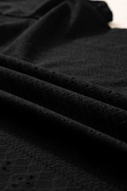 Chic Black Eyelet Embroidered V Neck Lace Top for Plus Size Women